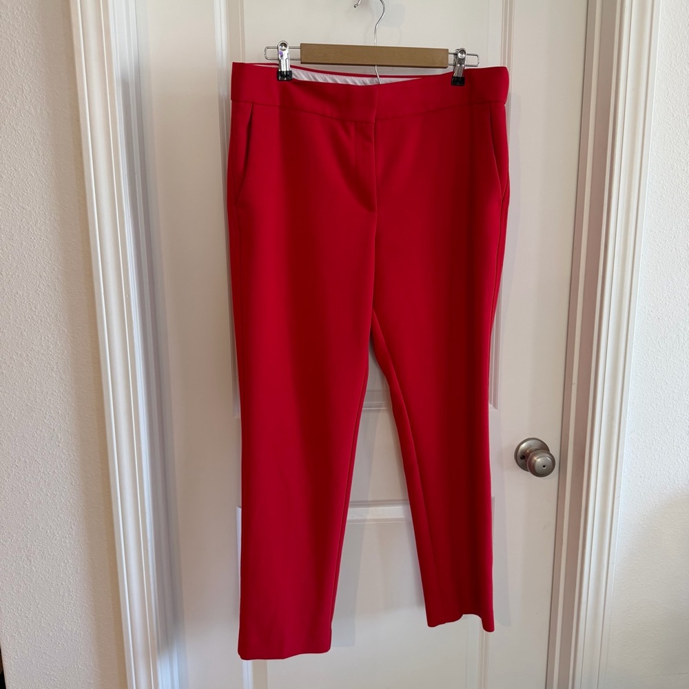 Loft Marisa Pants sz 12 Red Ponte Knit Trouser Straight Leg Business Office Work